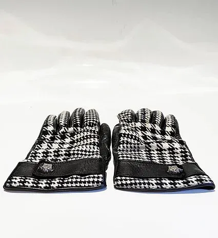 1990s GIANNI VERSACE HOUNDSTOOTH WOOL LEATHER MEDUSA GLOVES