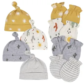 8-Piece Baby Neutral Southwest No Scratch Mittens & Caps Set