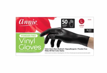 Annie Powder Free Black Vinyl Gloves 50ct