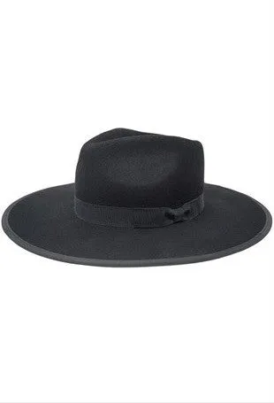 Black || Barry Flat Brim Wool Fedora Hat