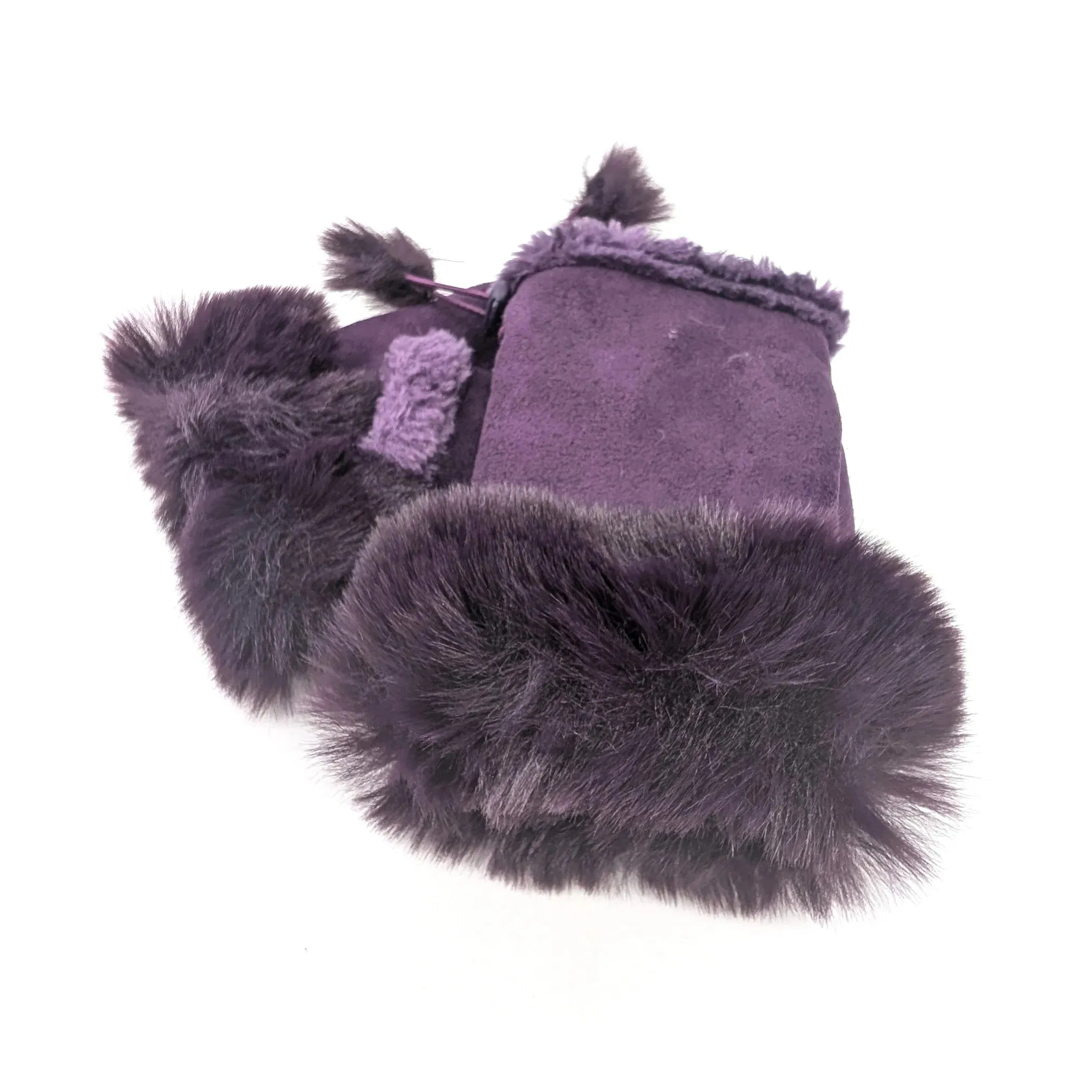 Black Ginger Purple Suede Effect Fingerless Gloves - 800-684