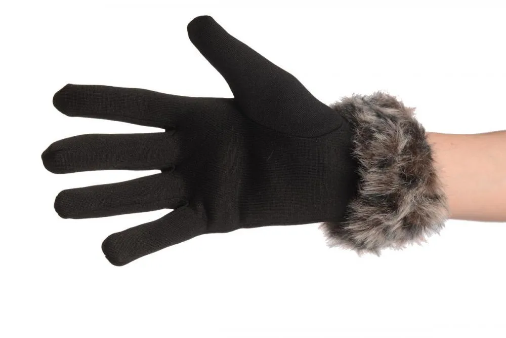 Black With Grey Faux Fur Gloves