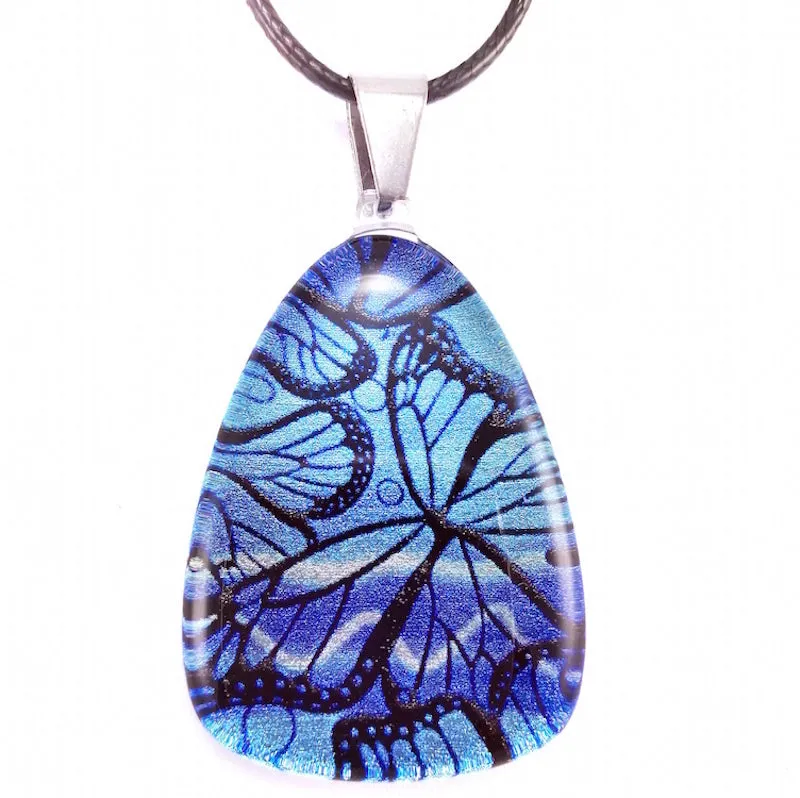 Blue Monarch Butterfly Pendant & Earring Set