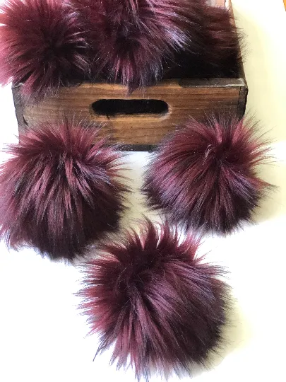 Bordeaux Faux Fur Pom Pom Burgundy