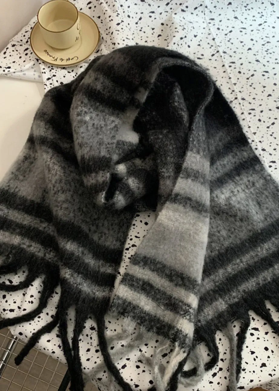 Boutique Black Grey Plaid  Faux Cashmere Warm Scarf ML2257