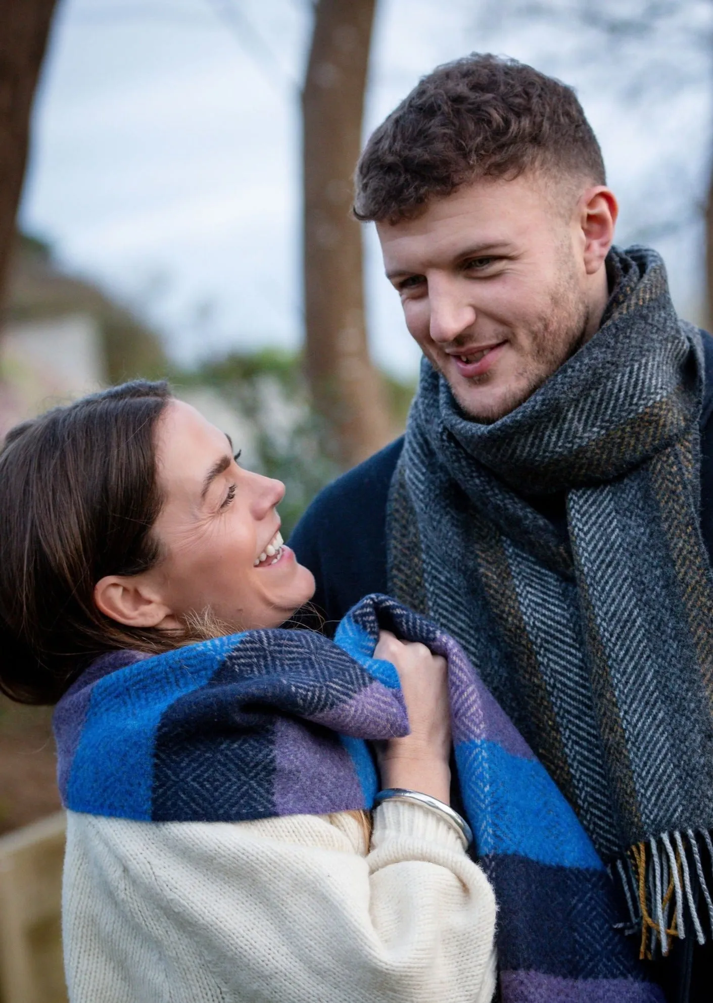 Cashmere Merino Scarf | Purple Blue Block