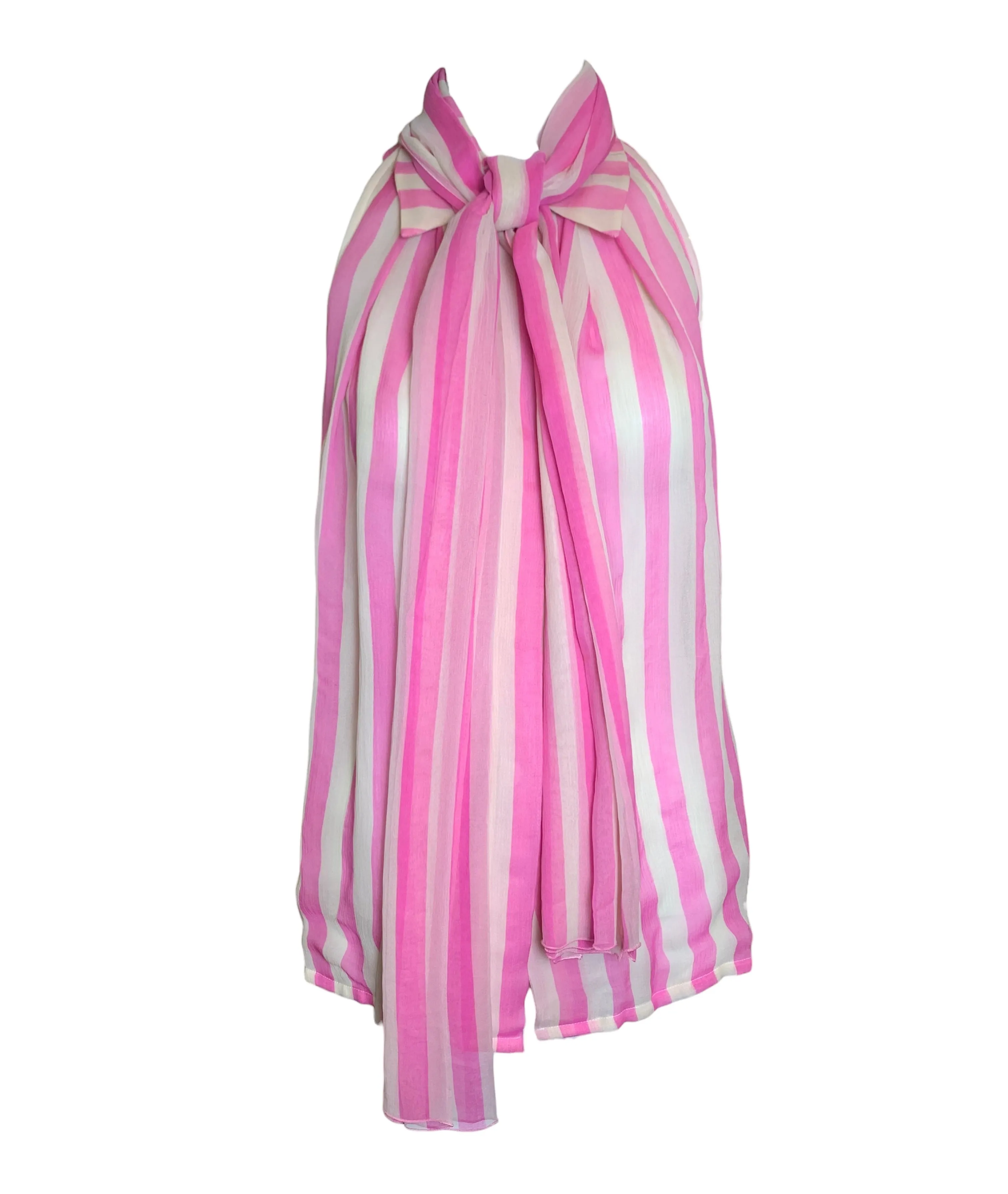 Christian Dior 2000s Pink & White Stripe Silk Chiffon Blouse