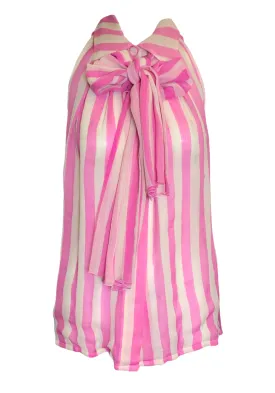 Christian Dior 2000s Pink & White Stripe Silk Chiffon Blouse