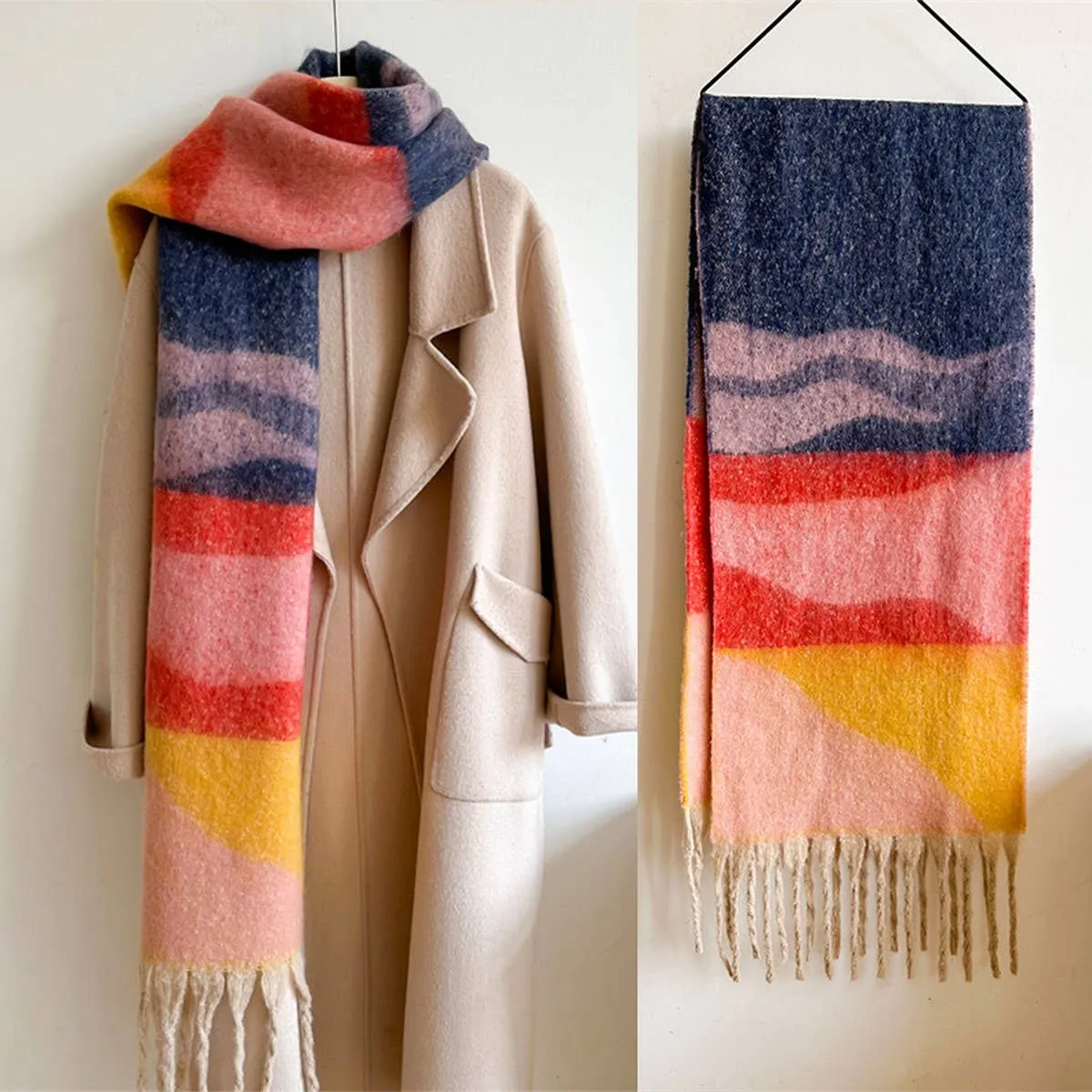 Contrast Scarf - Blue   Pink