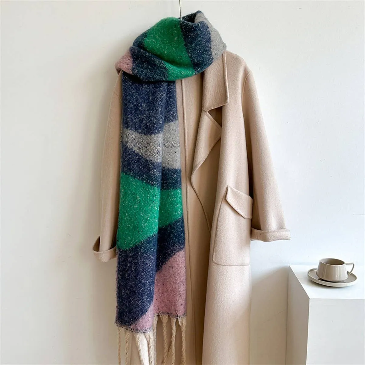 Contrast Scarf - Blue   Pink