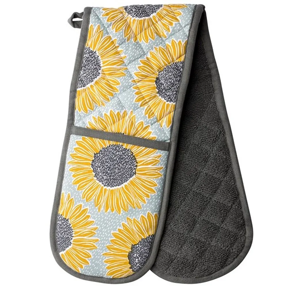 David Mason Grey 90cm Artisan Flower Double Oven Gloves