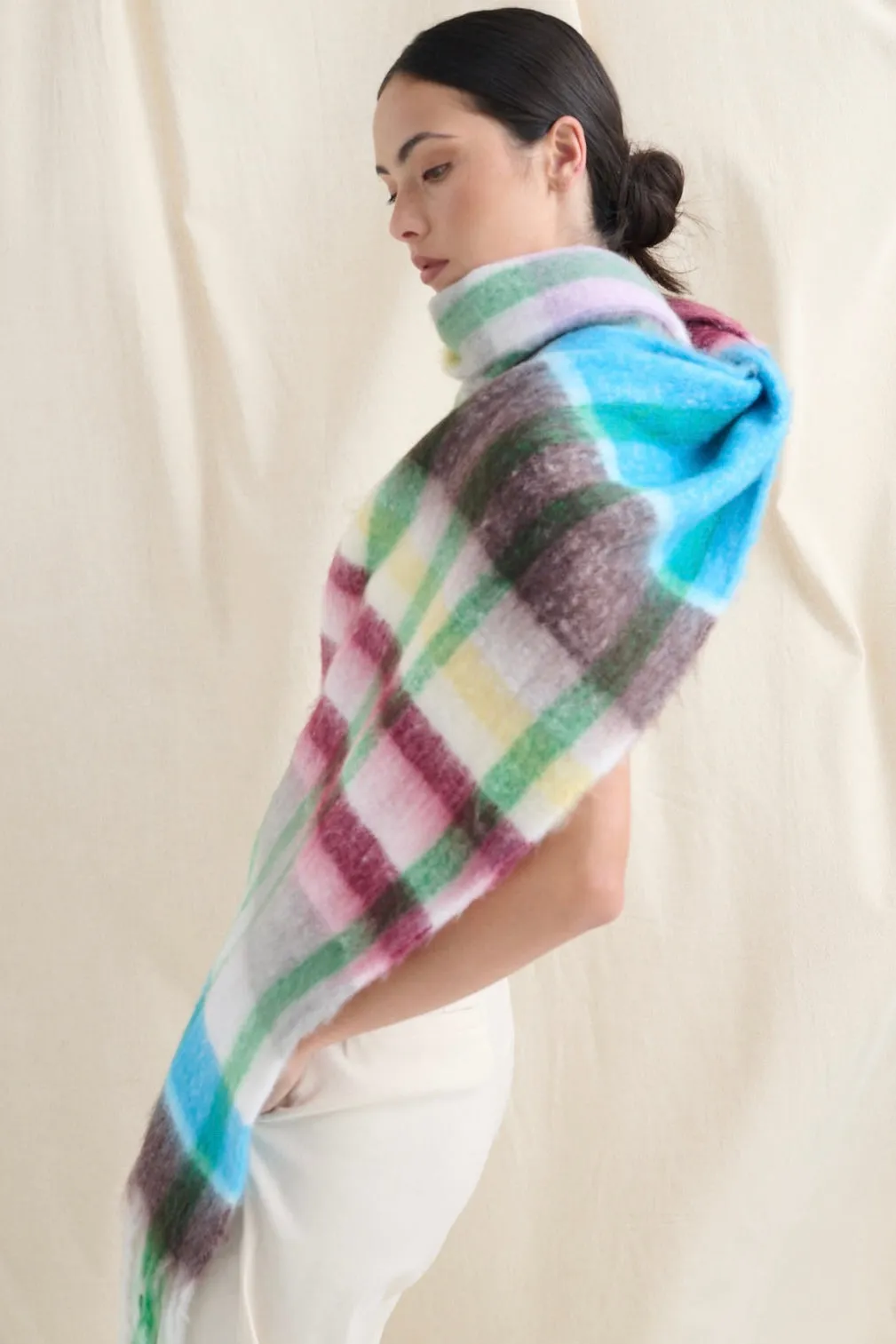 DENISE MULTI PLAID FLUFFY SCARF