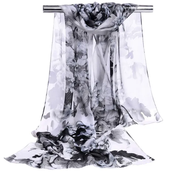 Dreamy Floral Chiffon Silk Scarf for Woman Evening Shawl Semi Sheer