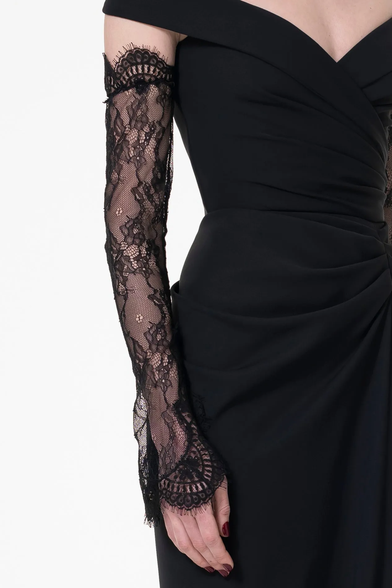 Embroidered Black Long Lace Gloves