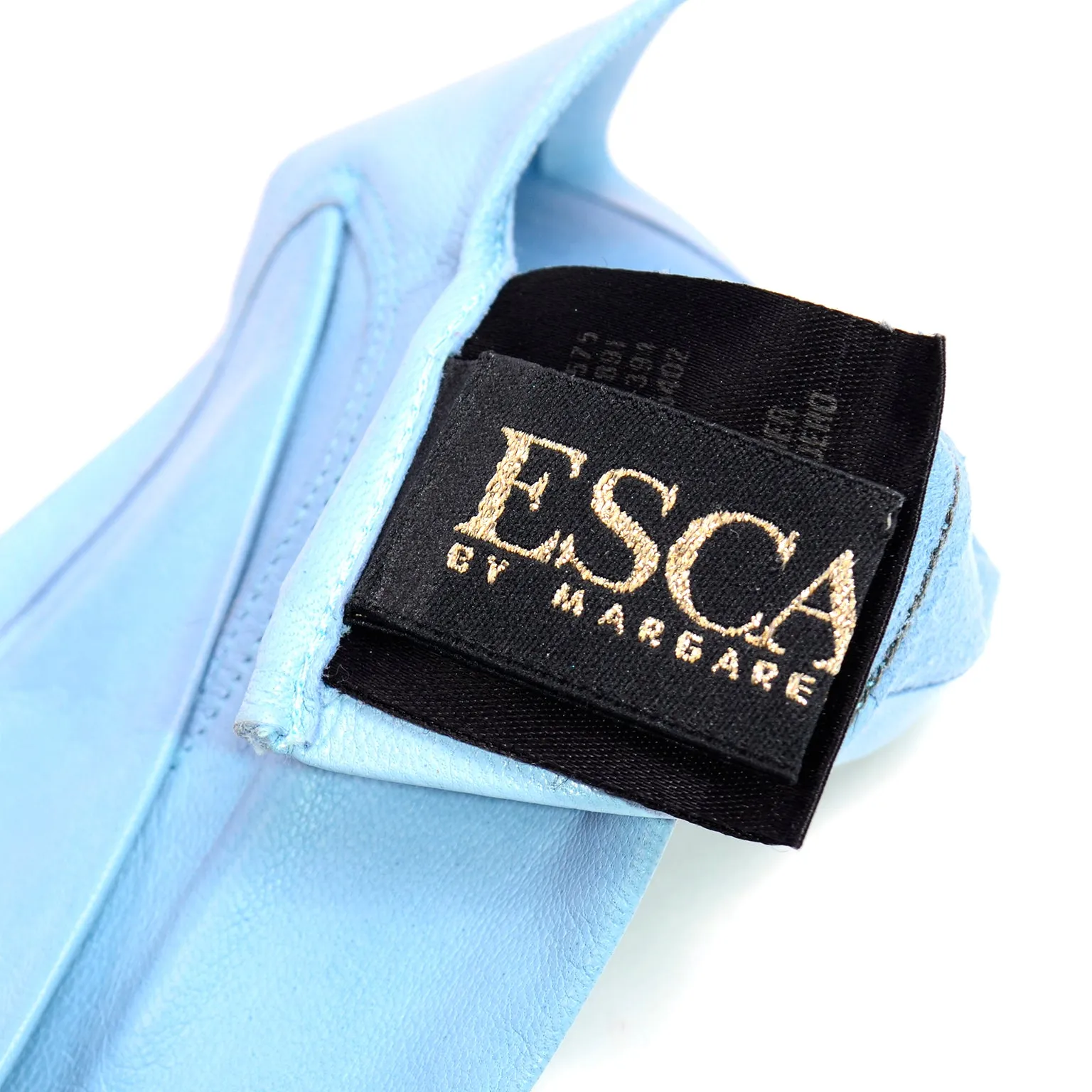 Escada Sky Blue and Green Leather Vintage Gloves Margaretha Ley