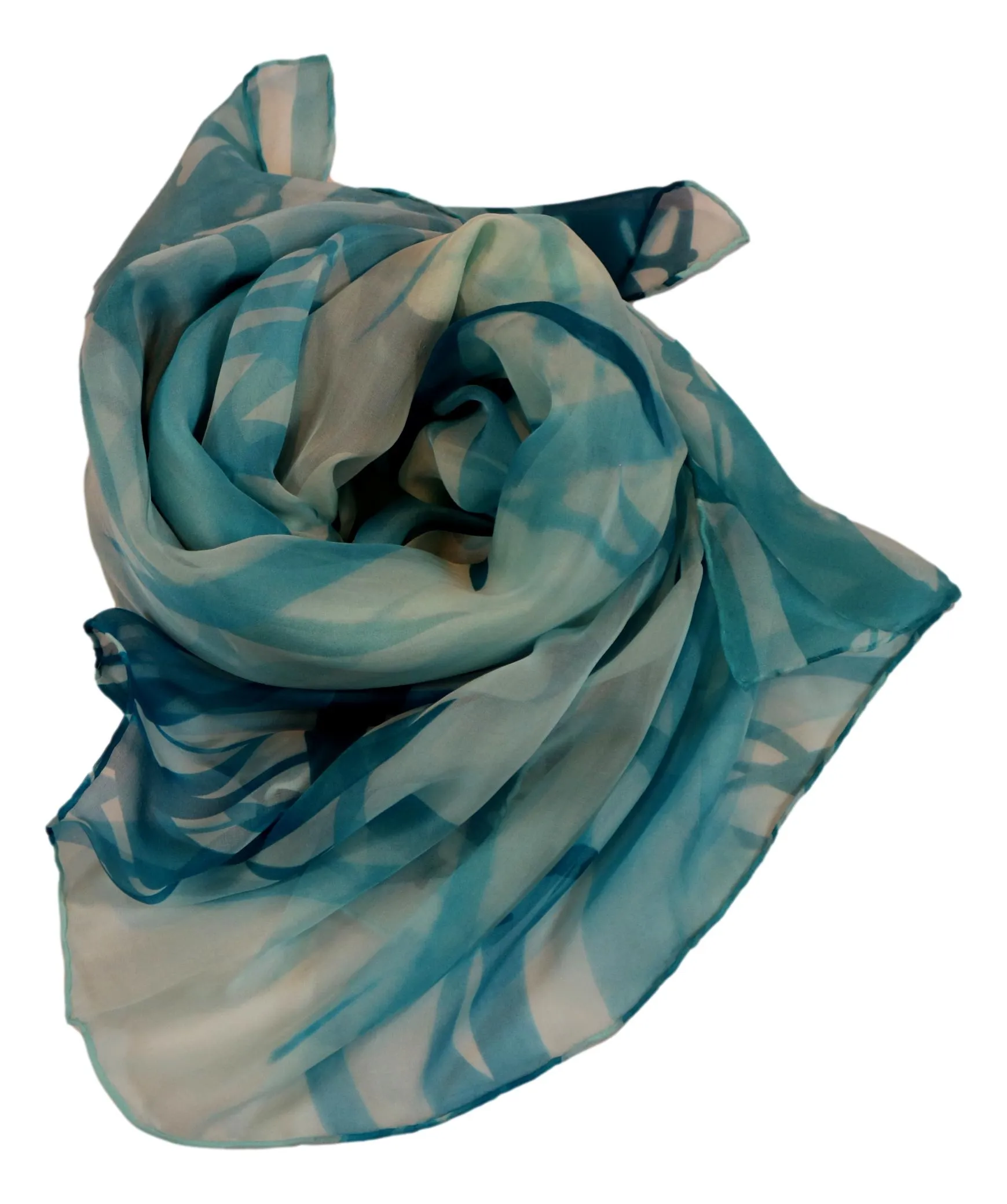 Extra Wide High Quality Silk Chiffon Scarf Blue Theme Bamboo Print SCH525