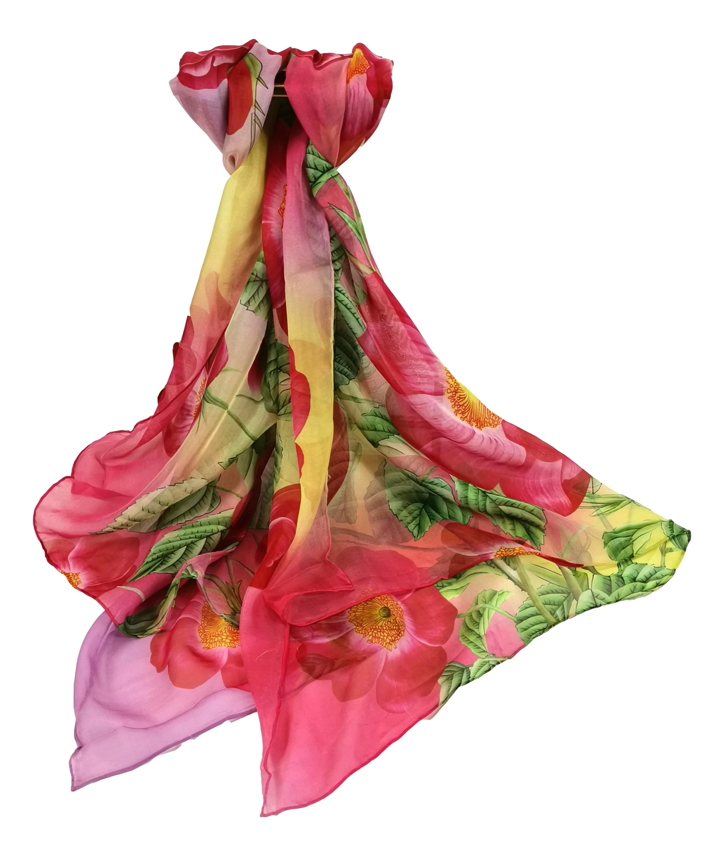 Extra Wide High Quality Silk Chiffon Scarf Pink Theme Floral Print SCH532