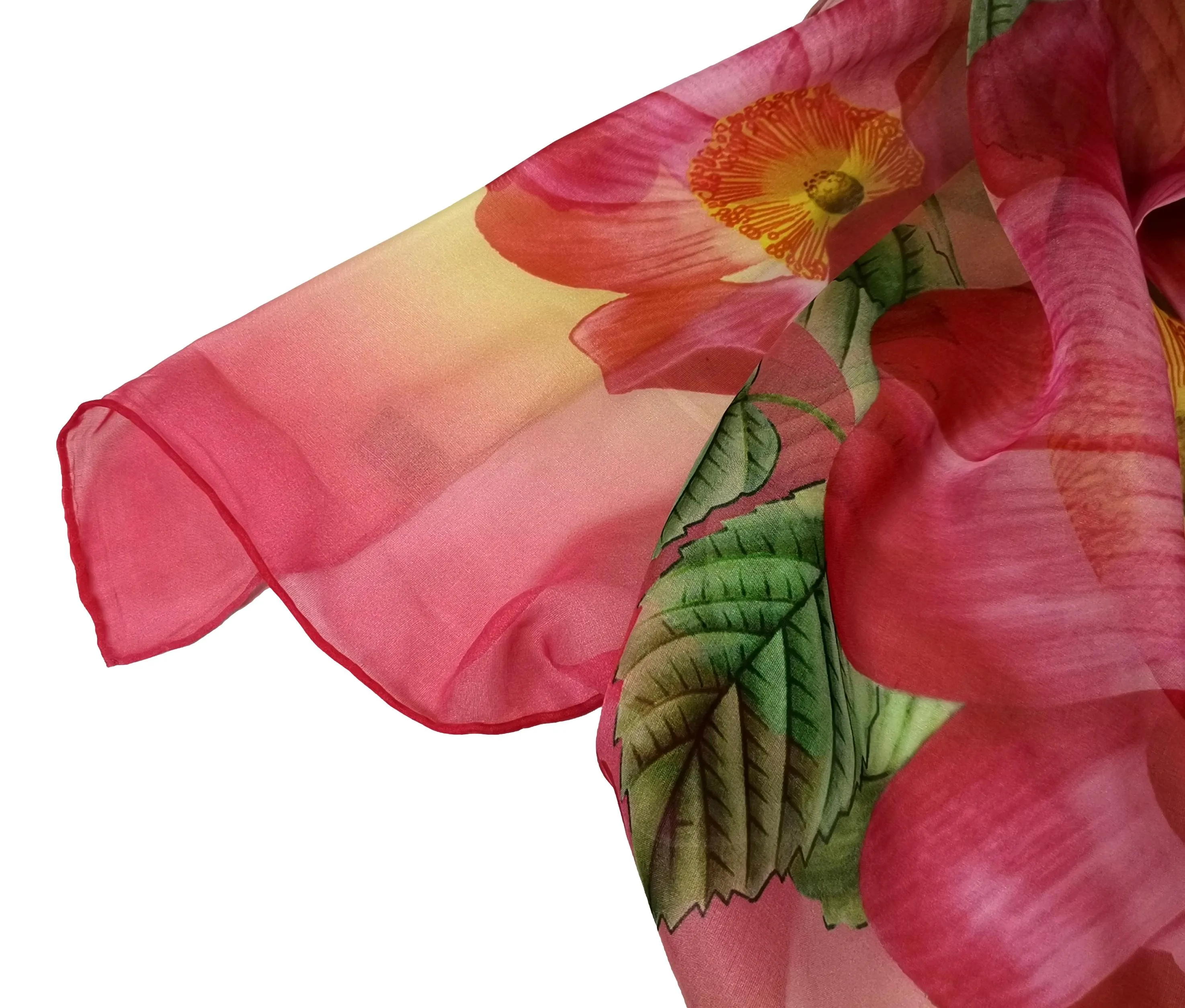 Extra Wide High Quality Silk Chiffon Scarf Pink Theme Floral Print SCH532