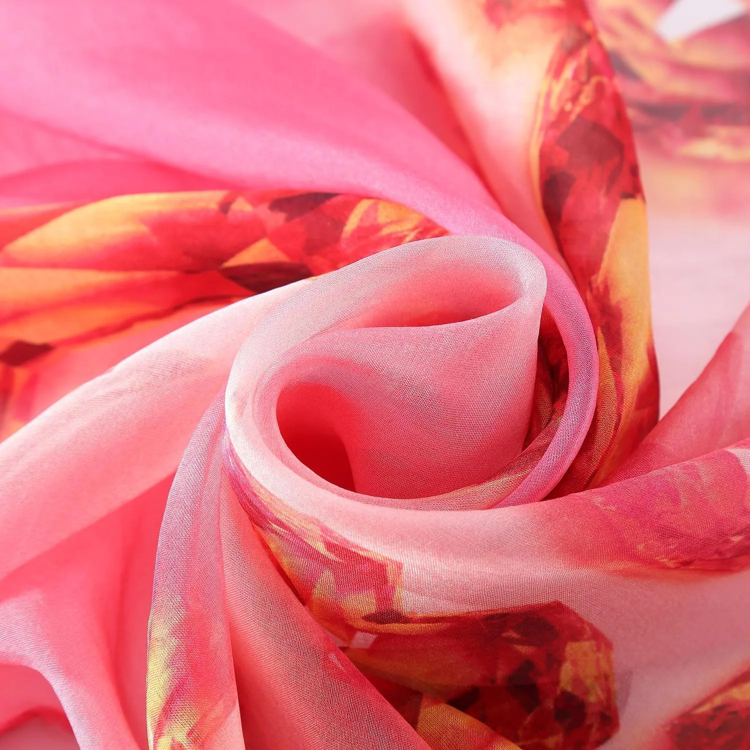 Extra Wide High Quality Silk Chiffon Scarf Pink Theme Heart Print SCH514