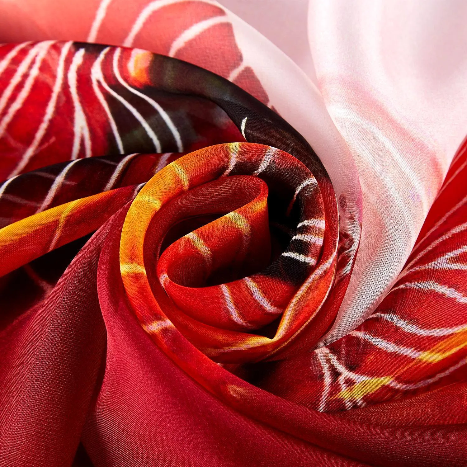 Extra Wide High Quality Silk Chiffon Scarf Red Floral Print SCH602