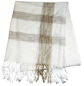 Fair Trade Hand Made Nepal Pashmina Scarf Shawl Plaid Brown White