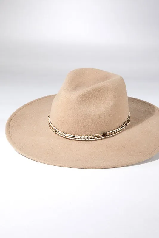 FINE WOOL PANAMA HAT WITH BRAIDED TRIM (BEIGE)