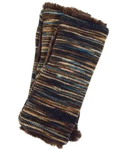 Fingerless Gloves in Mid-Length - Sweet Stripes Knits in English Toffee with Assorted Faux Fur