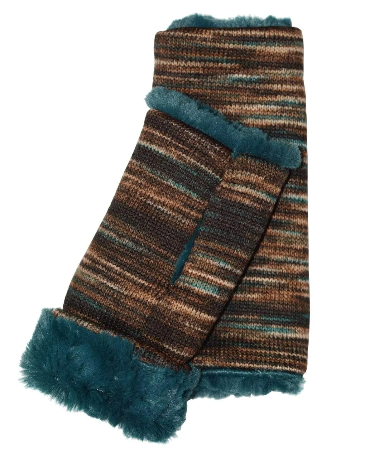 Fingerless Gloves in Mid-Length - Sweet Stripes Knits in English Toffee with Assorted Faux Fur