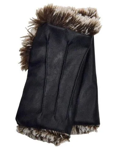 Fingerless Gloves - Vegan Black Leather lined in Fox Faux Fur