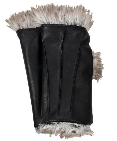 Fingerless Gloves - Vegan Black Leather lined in Fox Faux Fur