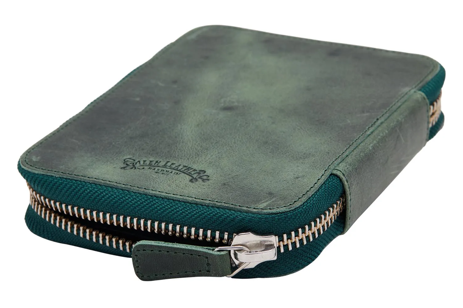 Galen Leather Zippered 10 Slot Pen Case - Crazy Horse Forest Green