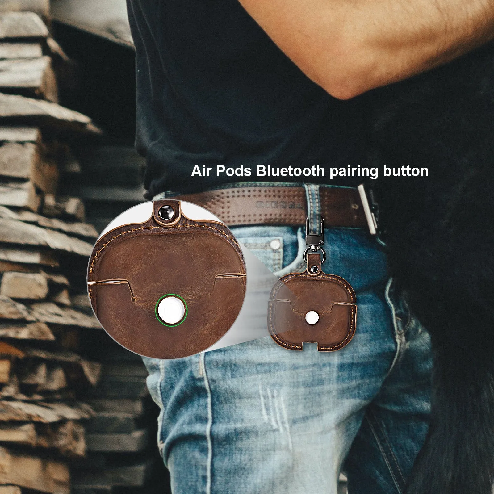 Genuine Leather Case for AirPod 3 Genration 3rd with Metal Keychain