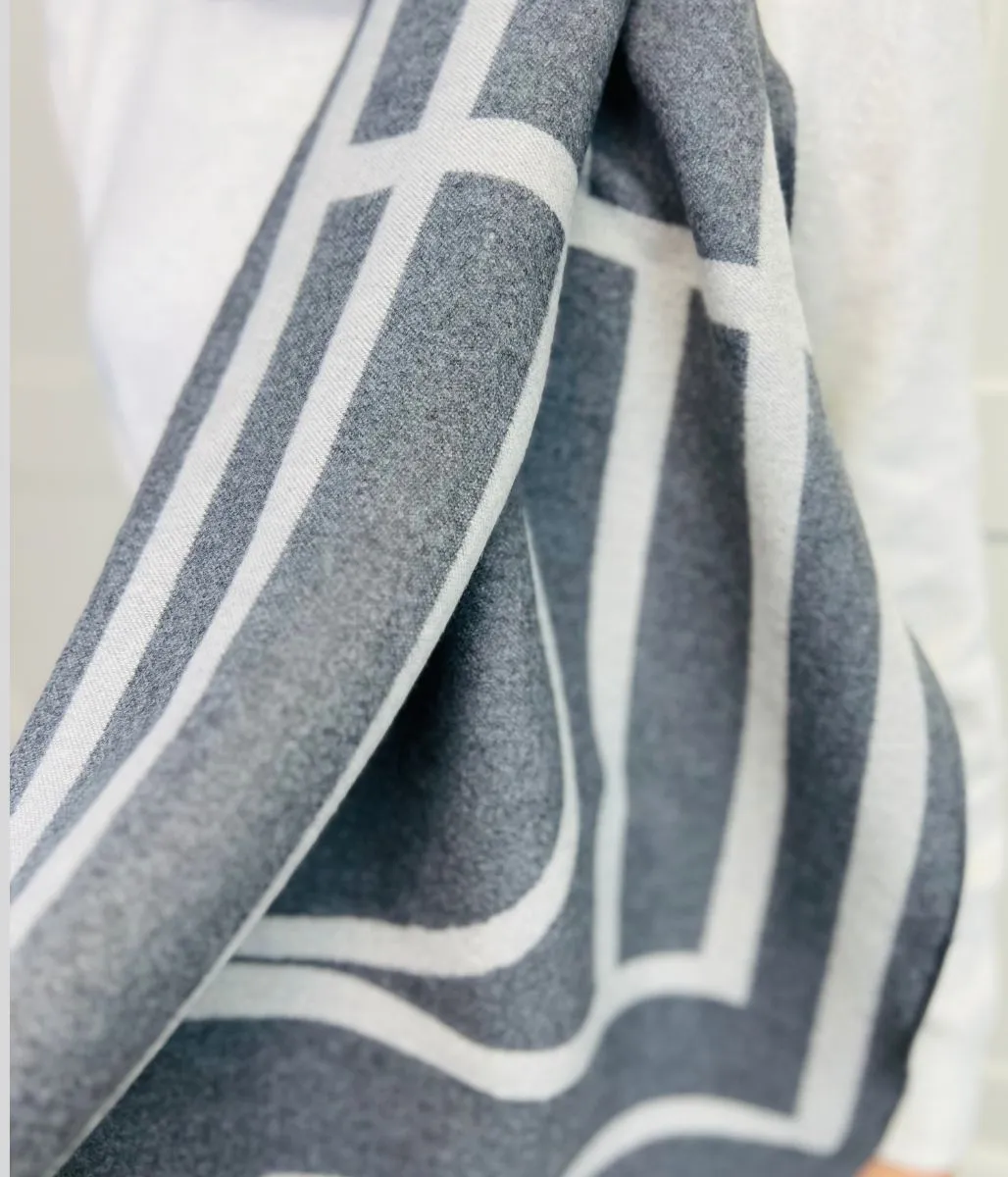 Grey Geo Cashmere Blend Reversible Scarf