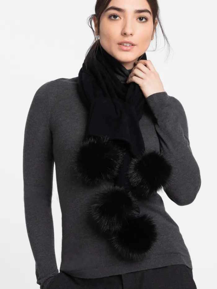 Kinross Black Faux Fur Pom Poms Scarf LFAJ3-188