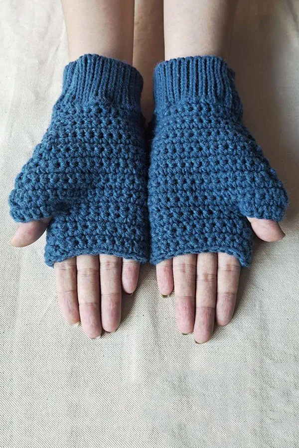 Knitted Sunflower Warm Half Finger Wool Gloves