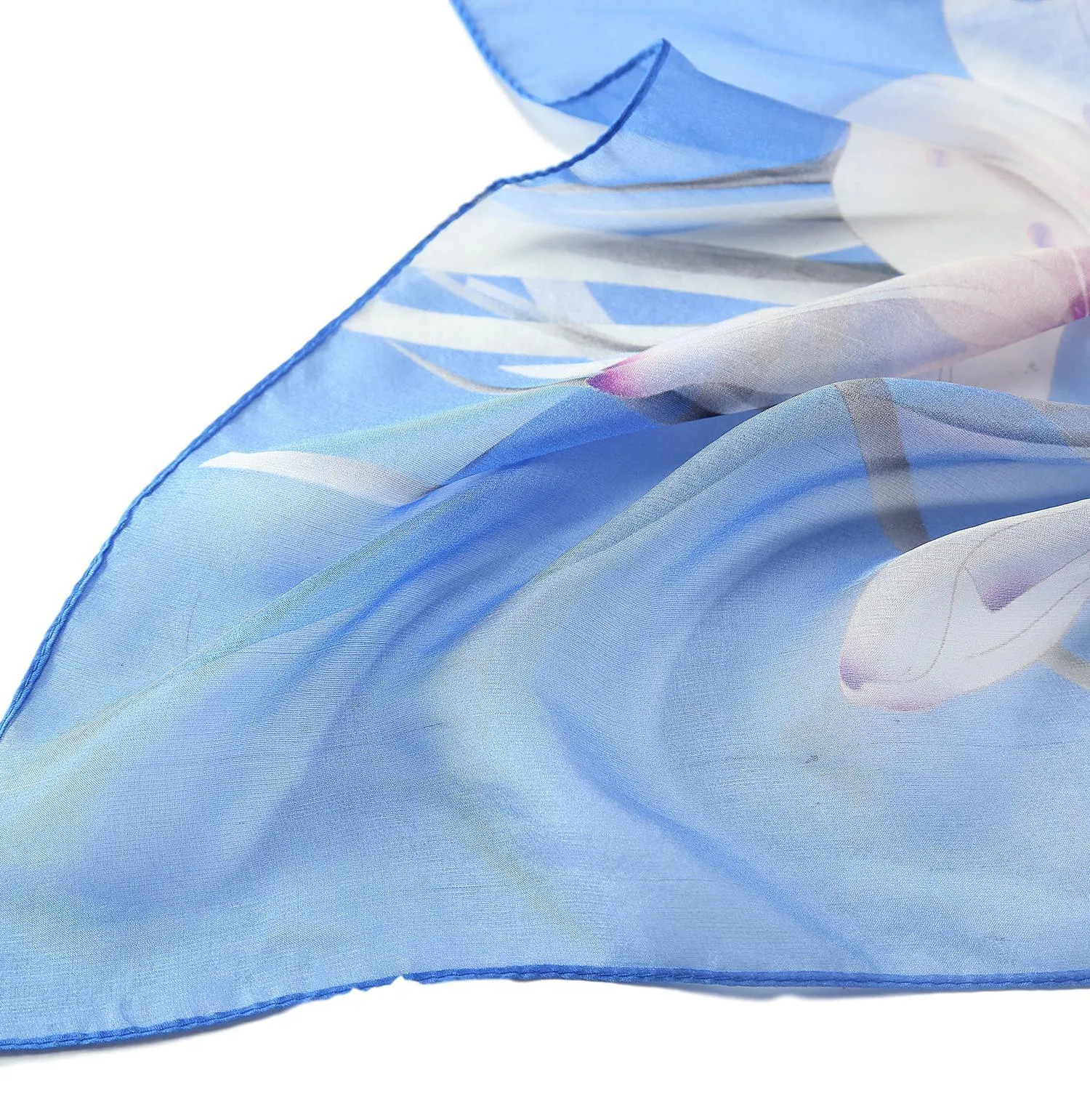 Long Silk Chiffon Scarf Blue Theme Floral Print SCH303