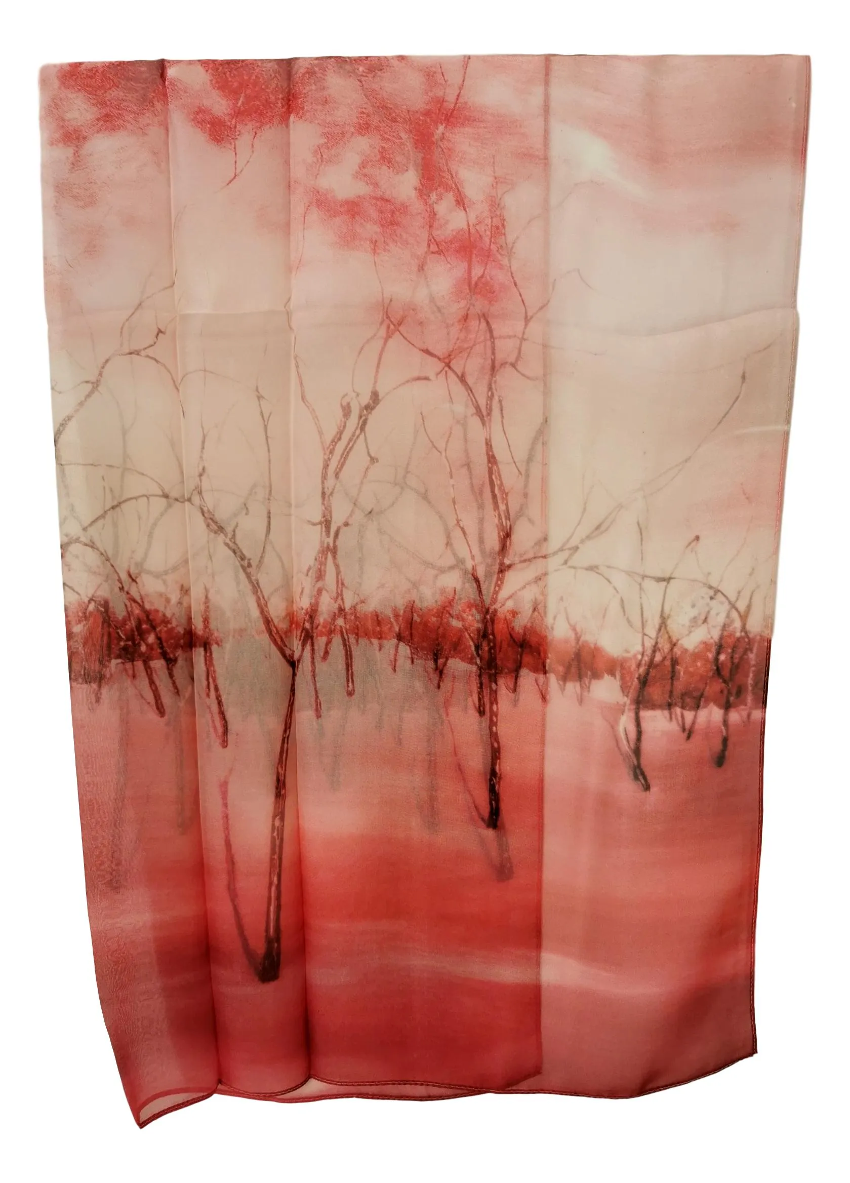 Long Silk Chiffon Scarf Red Theme Floral Print SCH316