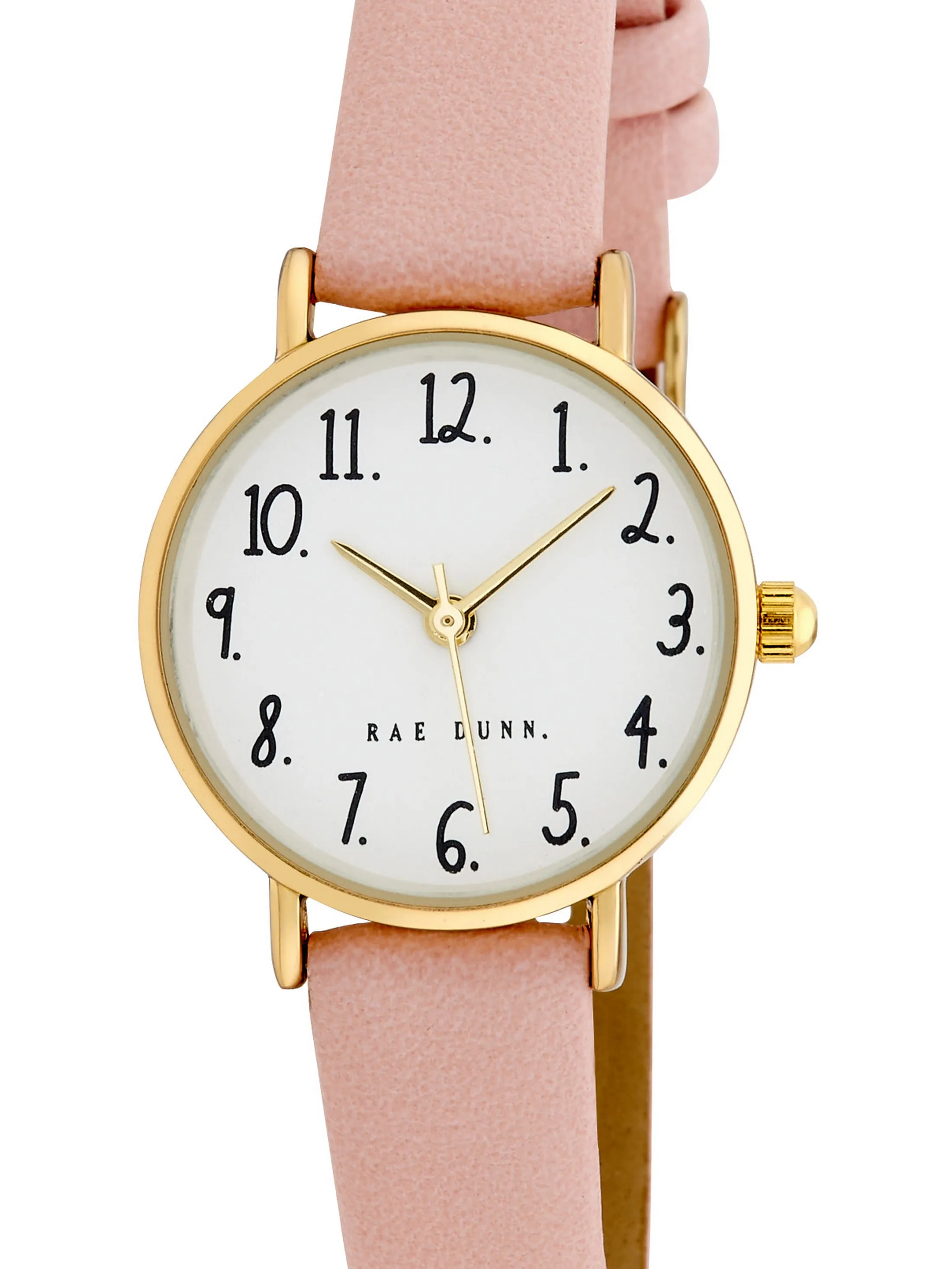 MEGAN Round Face Vegan Leather Strap Watch in Pink with Gold, 26mm