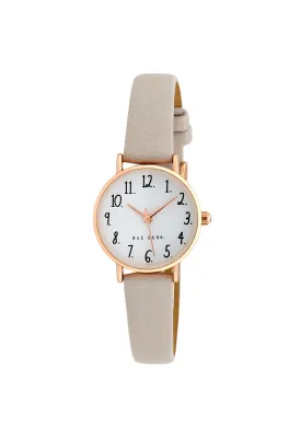 MEGAN Round Face Vegan Leather Strap Watch in Taupe with Rose Gold, 26mm