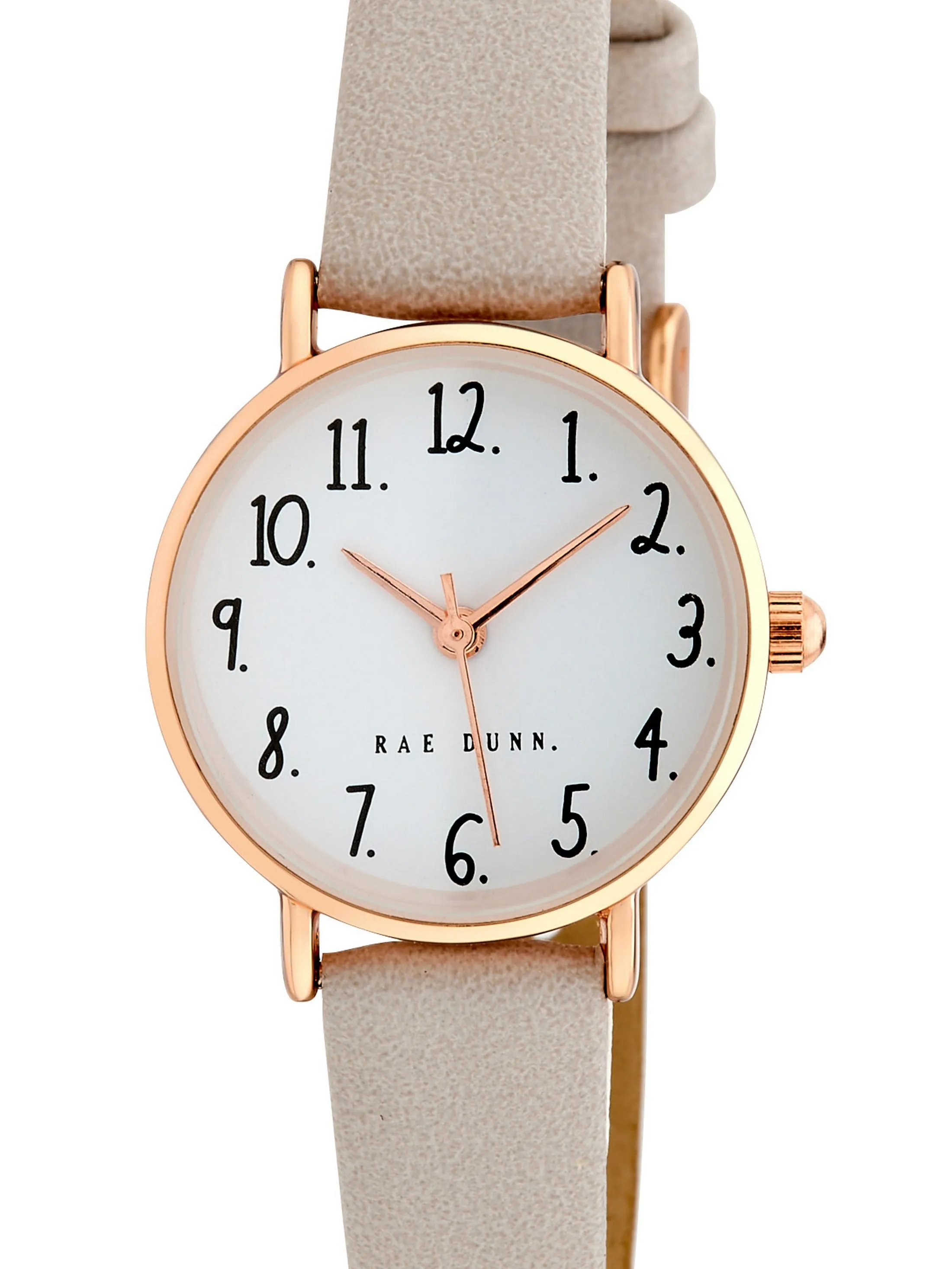 MEGAN Round Face Vegan Leather Strap Watch in Taupe with Rose Gold, 26mm