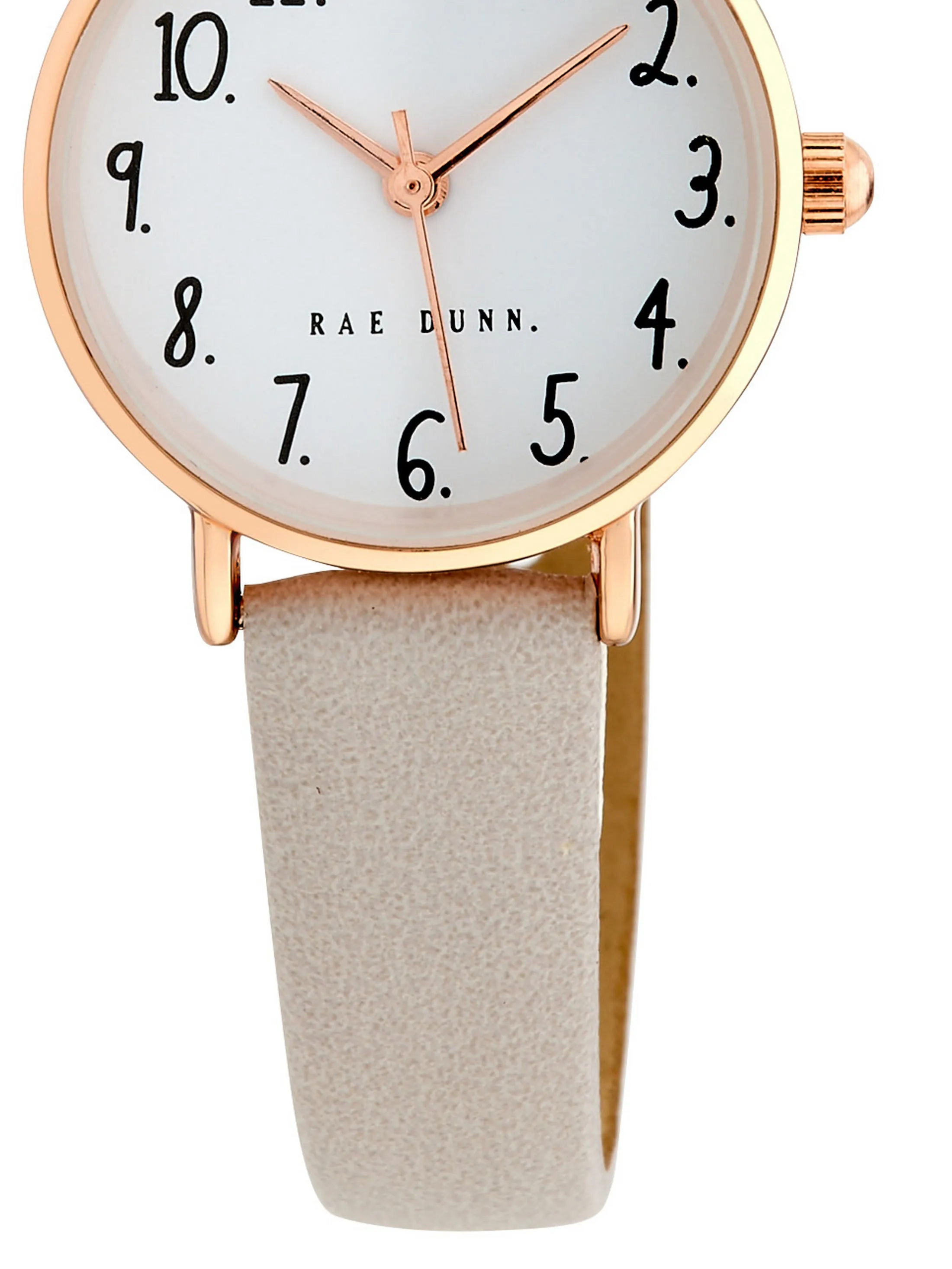 MEGAN Round Face Vegan Leather Strap Watch in Taupe with Rose Gold, 26mm