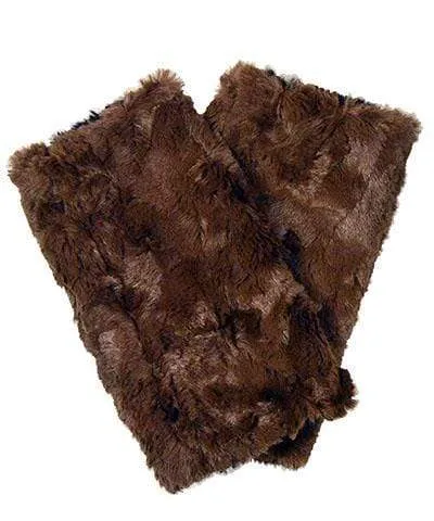 Men's Fingerless / Texting Gloves, Reversible - Cuddly Faux Fur in Sand