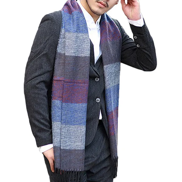 Mens Pashmina Blue Striped Winter Scarf