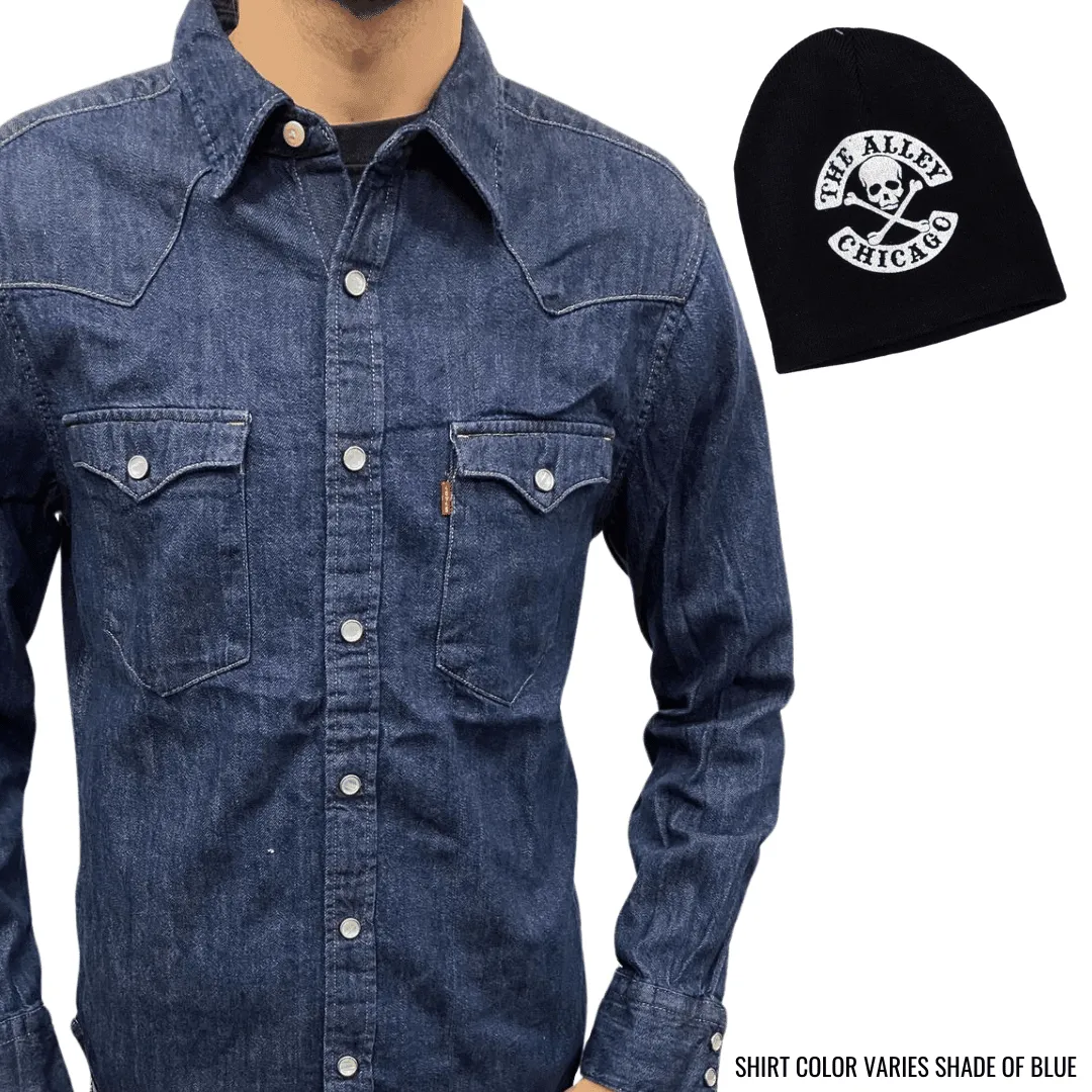 Mystery Logo Denim Shirt & Beanie Hat Pack