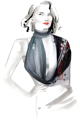 OMBRE Stripes and Fashion Drawing Silk Scarf