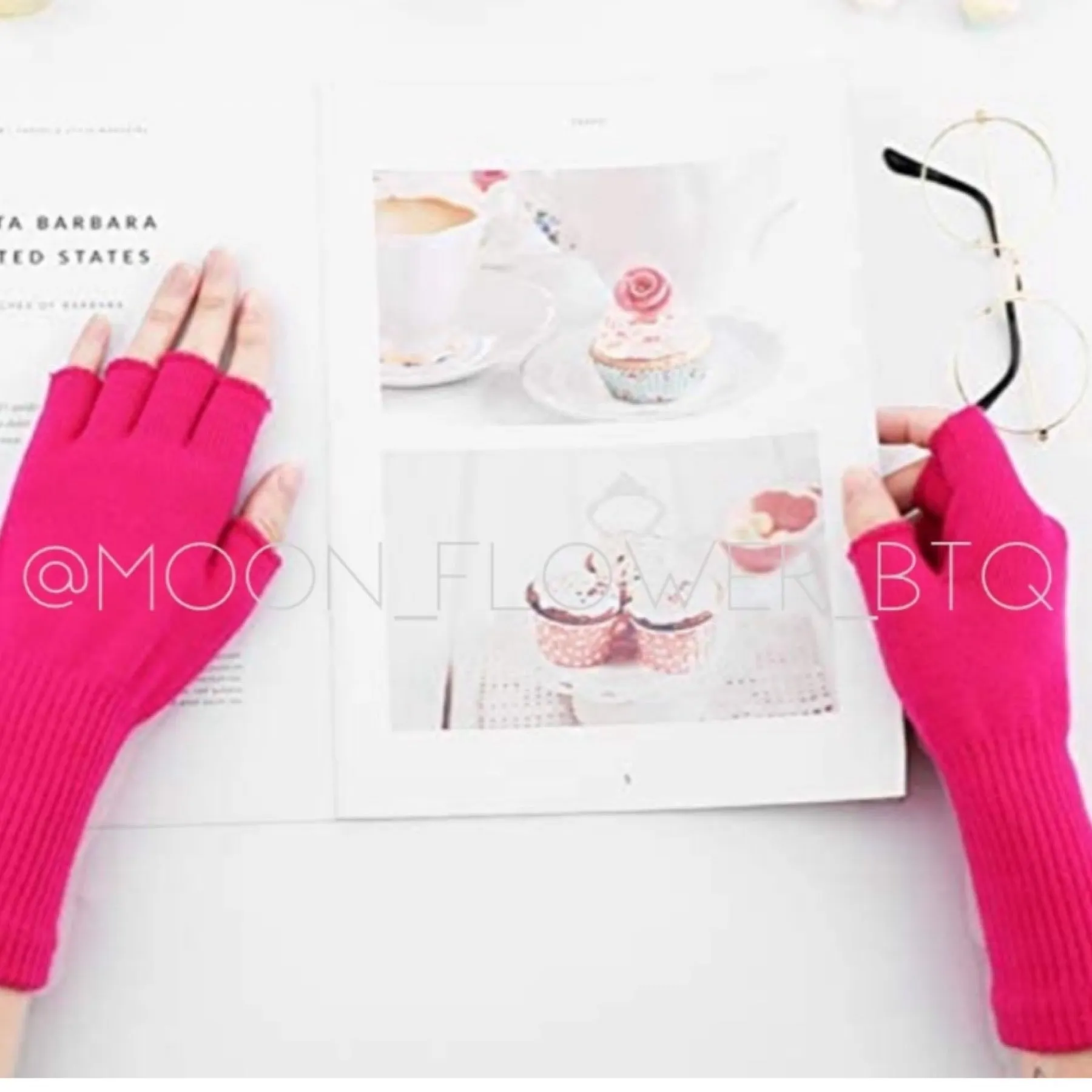 Pink Stretchy Fingerless Winter Gloves