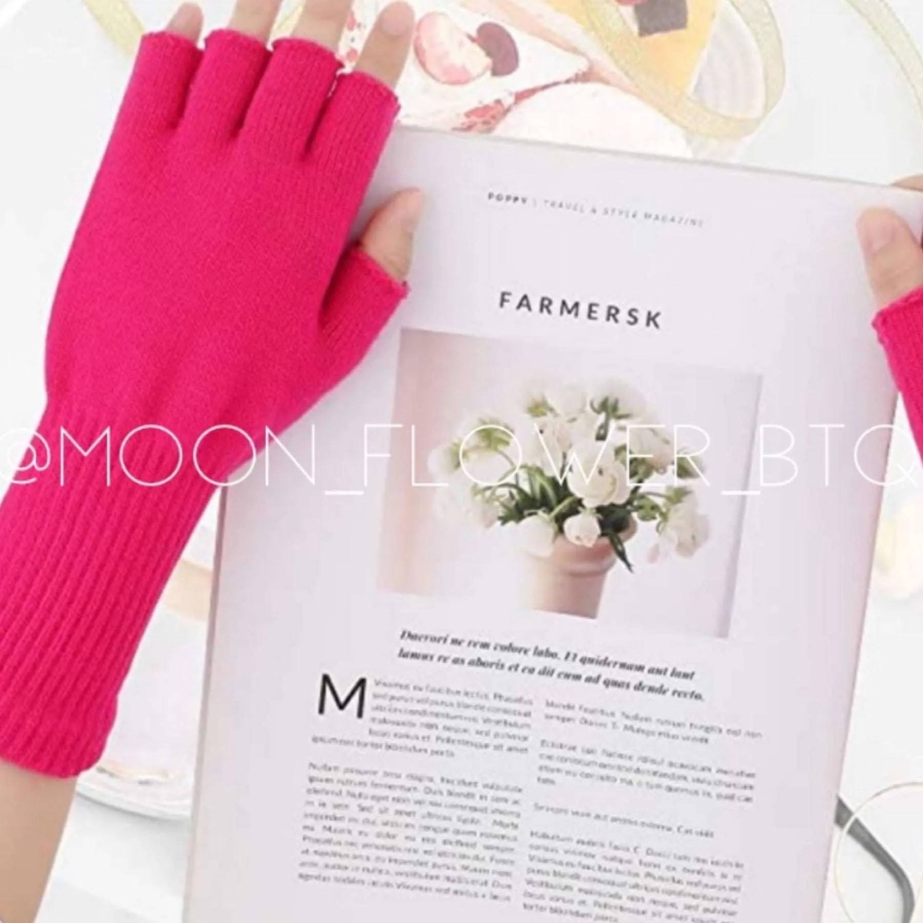 Pink Stretchy Fingerless Winter Gloves