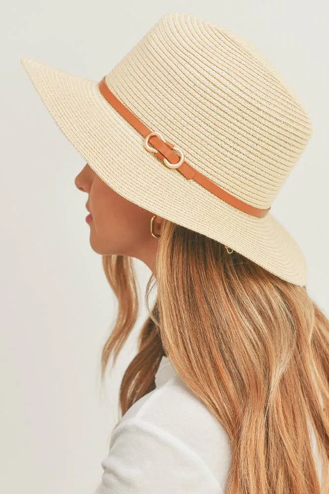 PU Leather Band Panama Hat