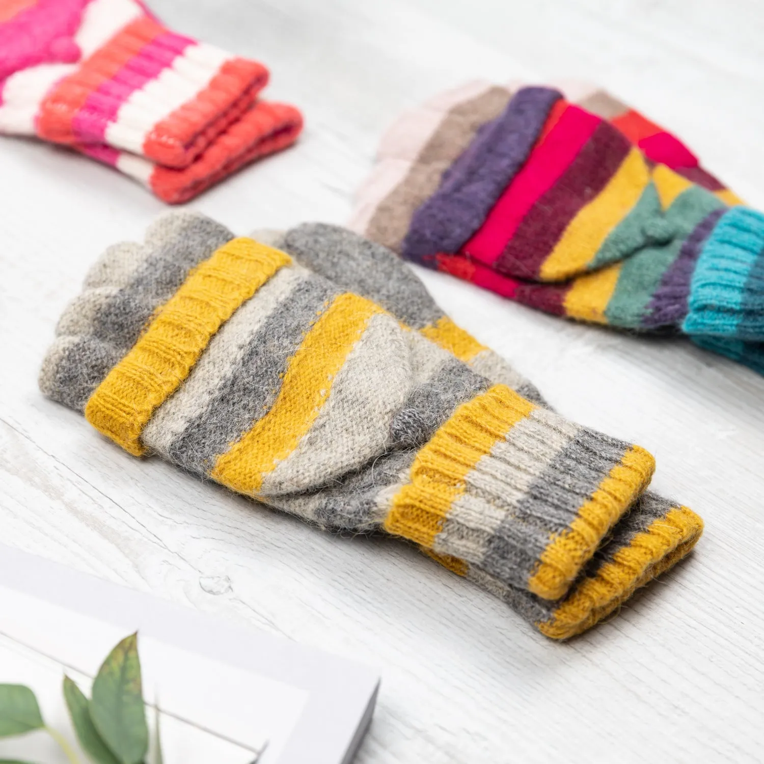 Rainbow Stripe Knit Gloves