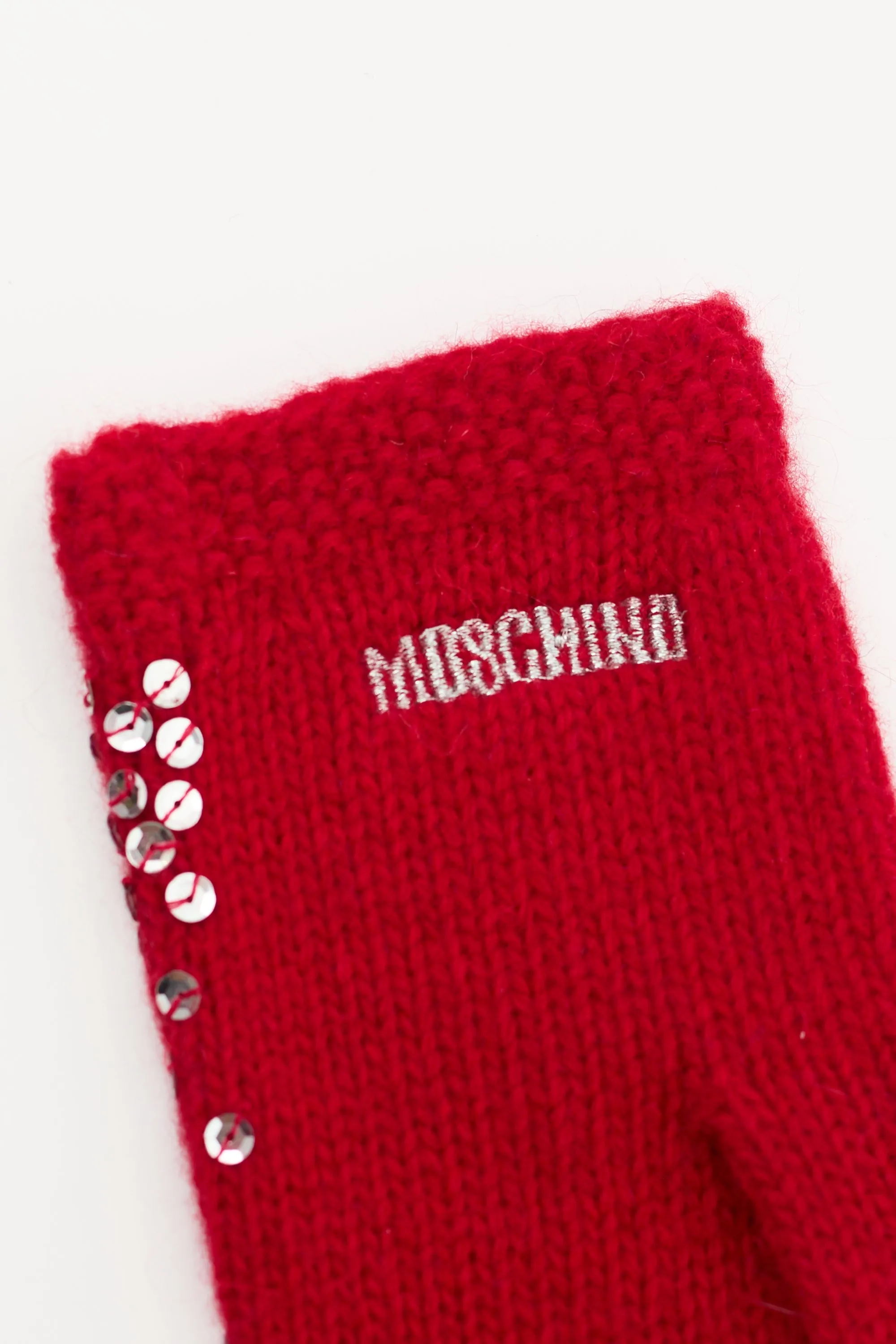 Red & Silver Sequin Logo Gloves